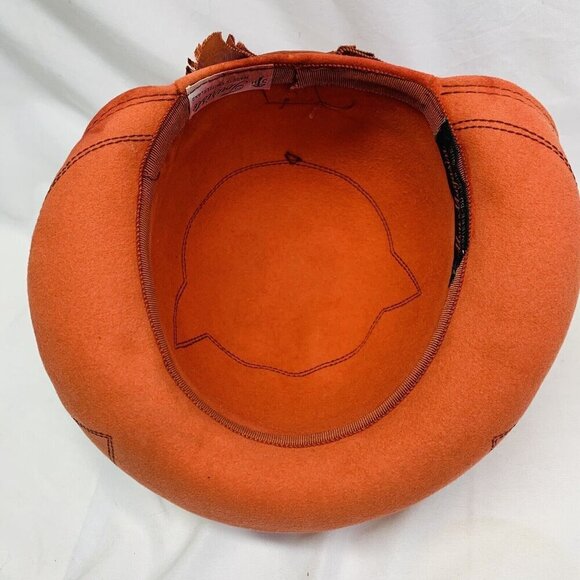 Vintage 50s 60s Felt Hat Womens Touriste Made In Switzerland Handmade Orange - Picture 7 of 14